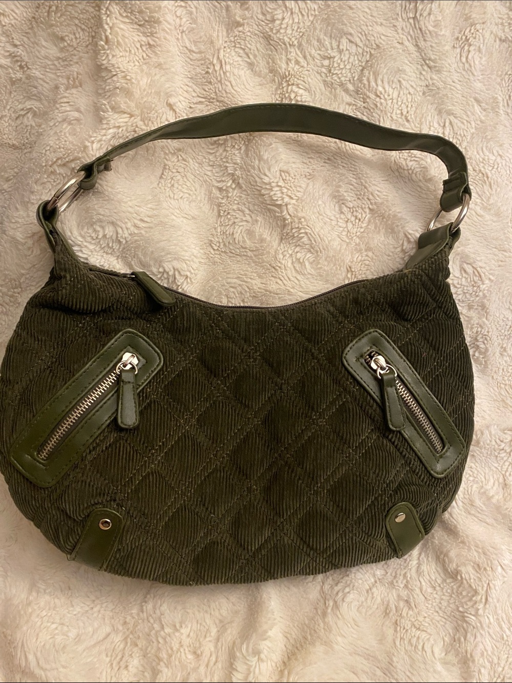Corduroy Shoulder Bag in Olive Green
